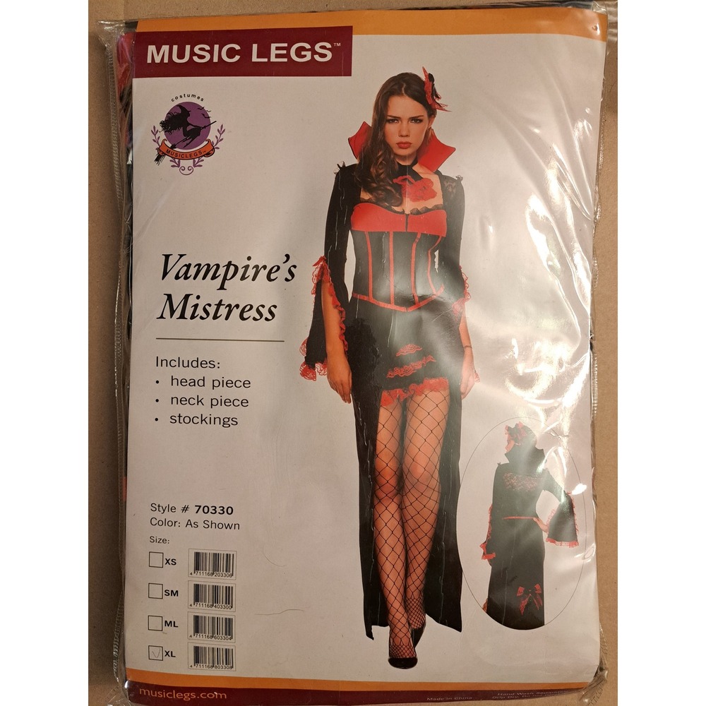 Music Legs 70330 Vampire's Mistress Costume Black Red Gothic Set Womens XL